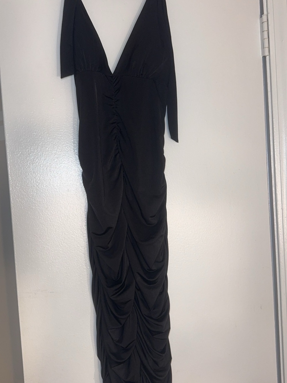 Black Ruched V-Neck dress